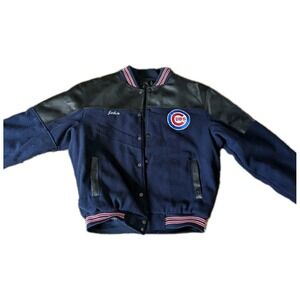 Chicago Cubs Vintage Jacket Blue Wool Body Black Leather Shoulders Quilted Liner